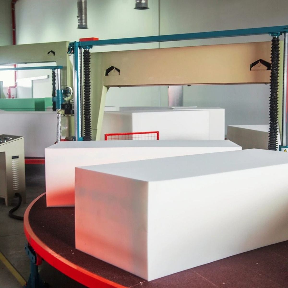 Polyurethane foam blocks in manufacturing facility
