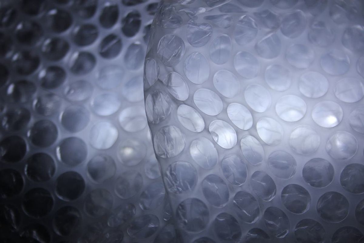 Close-up of clear plastic bubble wrap protective packaging